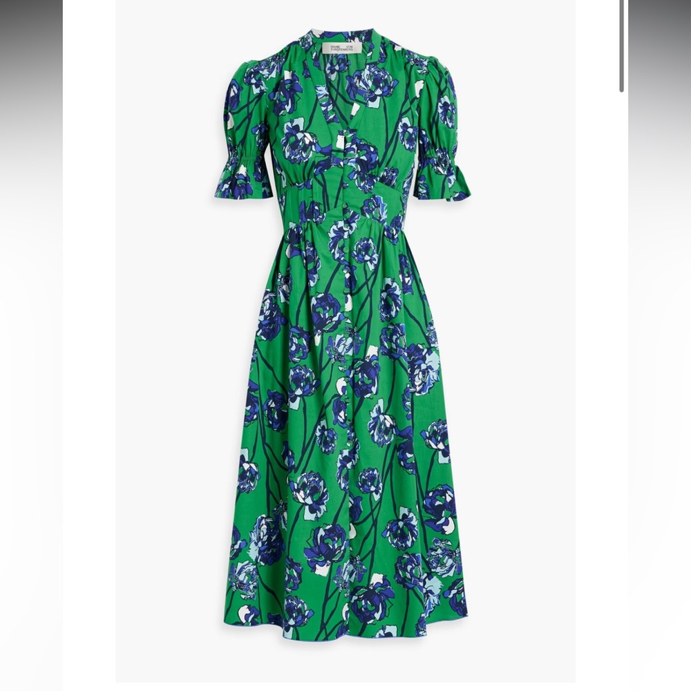 DIANE VON FURSTENBERG Erica shirred floral-print cotton-blend poplin midi dress